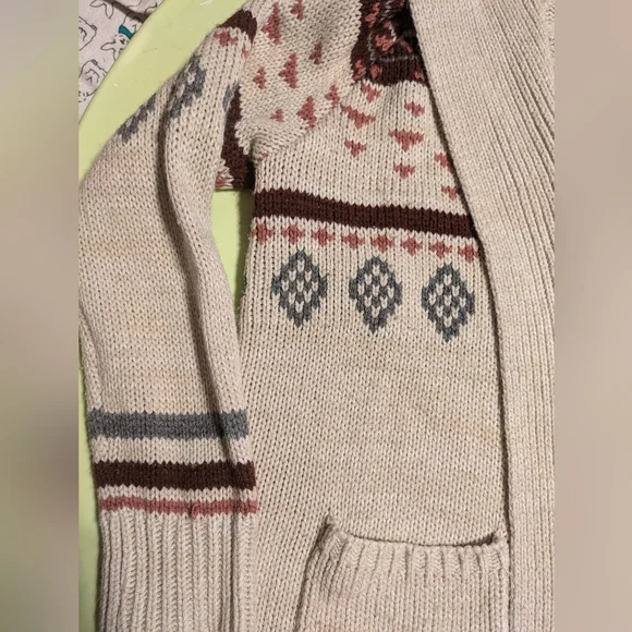 Pink Republic Beige and Red Nordic Patterned Chunky Cardigan - Picture 3 of 5